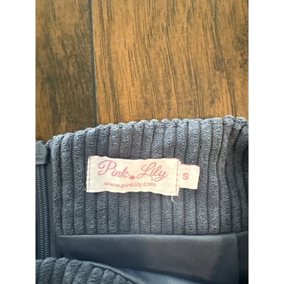 Pink Lily blue Corduroy Ribbed Mini Skirt Small Side Zipper - Picture 3 of 5